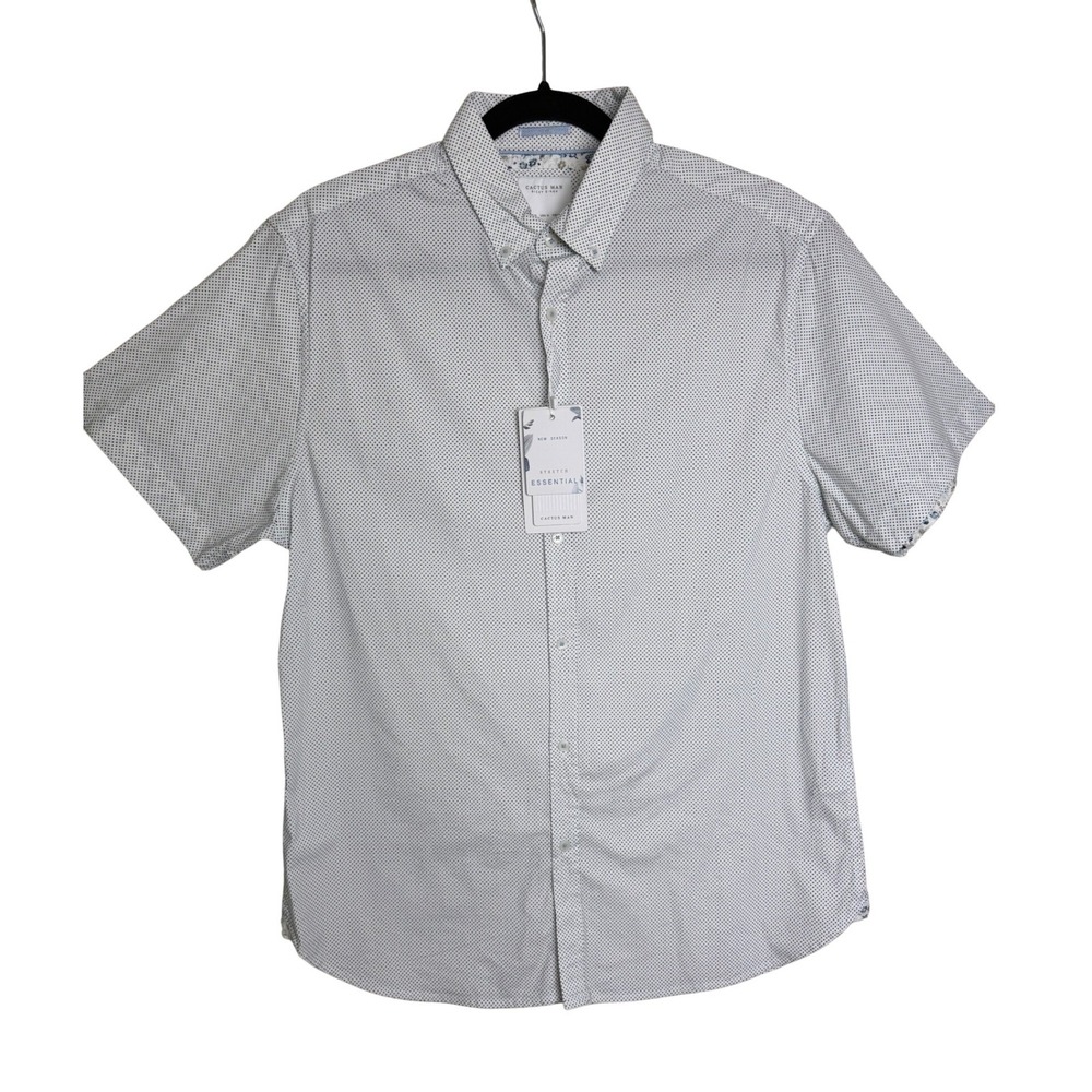 Cactus Man‎ Button Down Shirt Mens Medium White Blue Polka Dot Short Sleeve